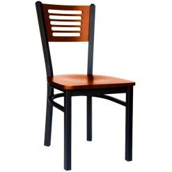 BFM Seating Espy Sand Black Metal Side Chair With Cherry Wooden Back And Seat