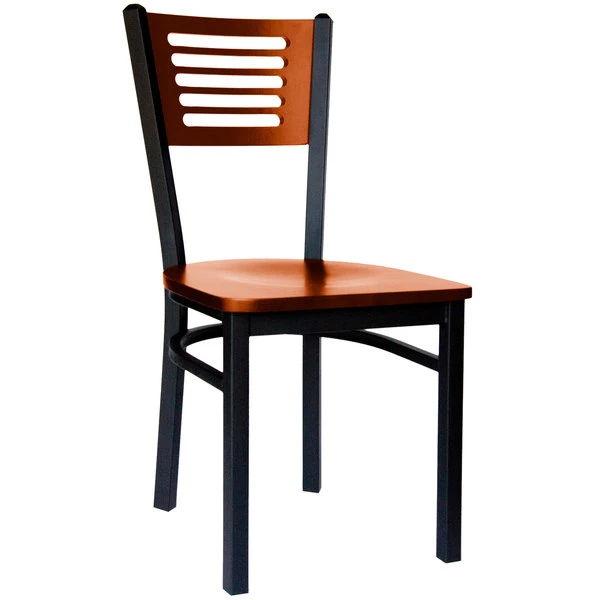 BFM Seating Espy Sand Black Metal Side Chair With Cherry Wooden Back And Seat 1 BFM Seating Espy Sand Black Metal Side Chair With Cherry Wooden Back And Seat