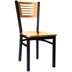 BFM Seating Espy Sand Black Metal Side Chair With Natural Wooden Back And Seat