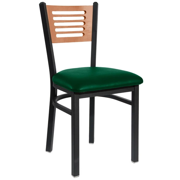 BFM Seating Espy Sand Black Metal Side Chair With Cherry Wooden Back And 2" Green Vinyl Seat 1 BFM Seating Espy Sand Black Metal Side Chair With Cherry Wooden Back And 2" Green Vinyl Seat