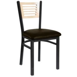 BFM Seating Espy Sand Black Metal Side Chair With Natural Wooden Back And 2" Dark Brown Vinyl Seat