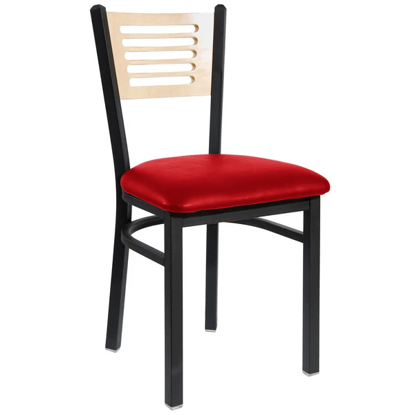 BFM Seating Espy Sand Black Metal Side Chair With Natural Wooden Back And 2" Red Vinyl Seat 1 BFM Seating Espy Sand Black Metal Side Chair With Natural Wooden Back And 2" Red Vinyl Seat