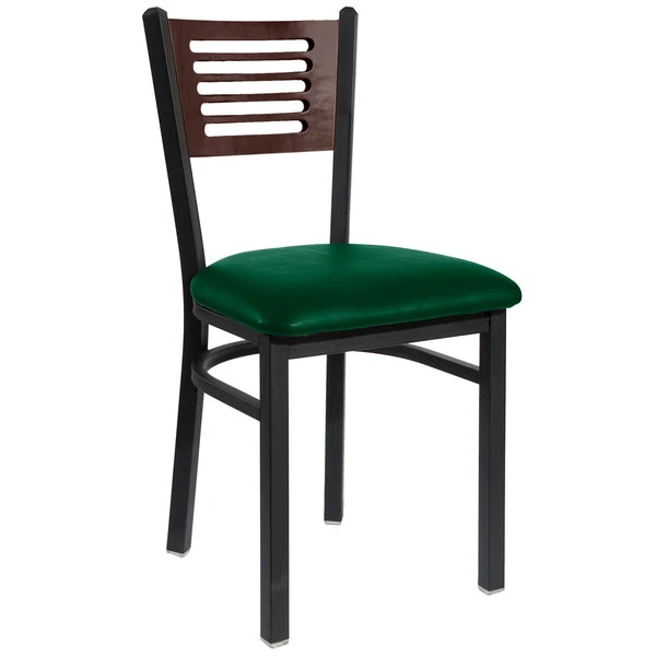 BFM Seating Espy Sand Black Metal Side Chair With Walnut Wooden Back And 2" Green Vinyl Seat 1 BFM Seating Espy Sand Black Metal Side Chair With Walnut Wooden Back And 2" Green Vinyl Seat