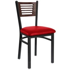BFM Seating Espy Sand Black Metal Side Chair With Walnut Wooden Back And 2" Red Vinyl Seat