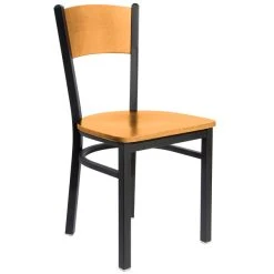 BFM Seating Dale Sand Black Metal Side Chair With Natural Finish Wooden Back And Seat