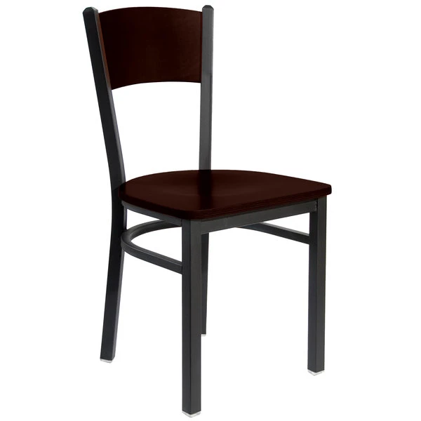 BFM Seating Dale Sand Black Metal Side Chair With Walnut Finish Wooden Back And Seat 1 BFM Seating Dale Sand Black Metal Side Chair With Walnut Finish Wooden Back And Seat