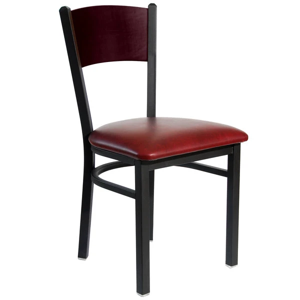 BFM Seating Dale Sand Black Metal Side Chair With Mahogany Finish Wooden Back And 2" Burgundy Vinyl Seat 1 BFM Seating Dale Sand Black Metal Side Chair With Mahogany Finish Wooden Back And 2" Burgundy Vinyl Seat