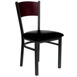 BFM Seating Dale Sand Black Metal Side Chair With Mahogany Finish Wooden Back And 2" Black Vinyl Seat