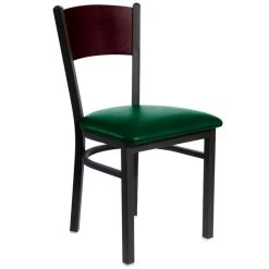 BFM Seating Dale Sand Black Metal Side Chair With Mahogany Finish Wooden Back And 2" Green Vinyl Seat