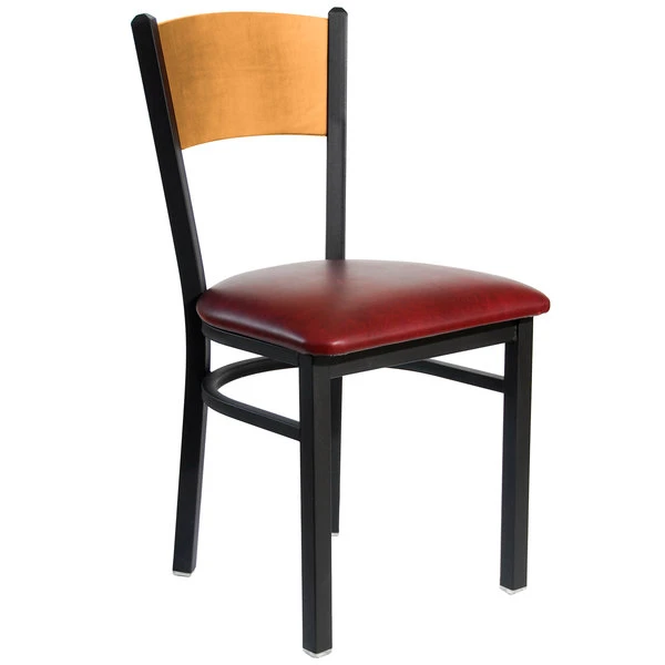 BFM Seating Dale Sand Black Metal Side Chair With Natural Finish Wooden Back And 2" Burgundy Vinyl Seat 1 BFM Seating Dale Sand Black Metal Side Chair With Natural Finish Wooden Back And 2" Burgundy Vinyl Seat