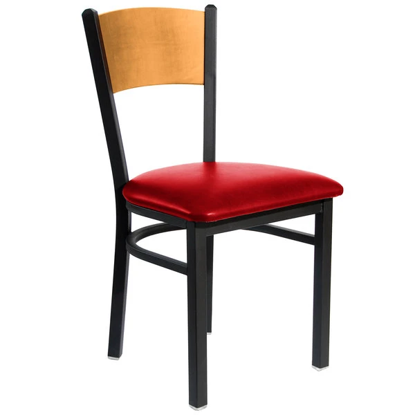 BFM Seating Dale Sand Black Metal Side Chair With Natural Finish Wooden Back And 2" Red Vinyl Seat 1 BFM Seating Dale Sand Black Metal Side Chair With Natural Finish Wooden Back And 2" Red Vinyl Seat