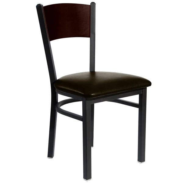 BFM Seating Dale Sand Black Metal Side Chair With Walnut Finish Wooden Back And 2" Dark Brown Vinyl Seat 1 BFM Seating Dale Sand Black Metal Side Chair With Walnut Finish Wooden Back And 2" Dark Brown Vinyl Seat