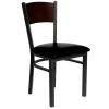BFM Seating Dale Sand Black Metal Side Chair With Walnut Finish Wooden Back And 2" Black Vinyl Seat