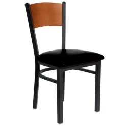 BFM Seating Dale Sand Black Metal Side Chair With Cherry Finish Wooden Back And 2" Black Vinyl Seat