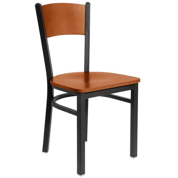 BFM Seating Dale Sand Black Metal Side Chair With Cherry Finish Wooden Back And Seat 1 BFM Seating Dale Sand Black Metal Side Chair With Cherry Finish Wooden Back And Seat