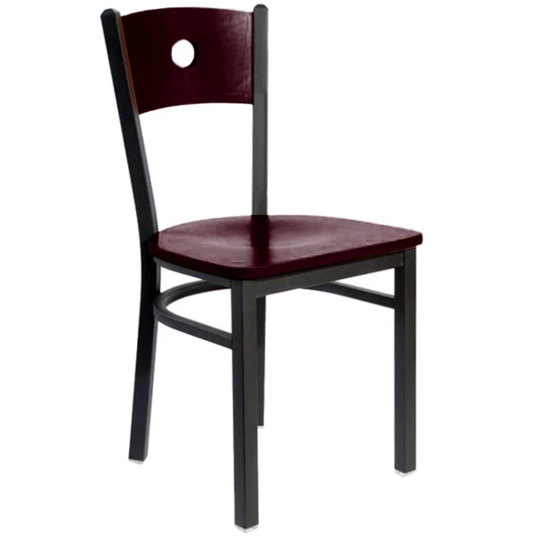 BFM Seating Darby Sand Black Metal Side Chair With Mahogany Wooden Back And Seat 1 BFM Seating Darby Sand Black Metal Side Chair With Mahogany Wooden Back And Seat
