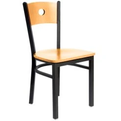 BFM Seating Darby Sand Black Metal Side Chair With Natural Wooden Back And Seat