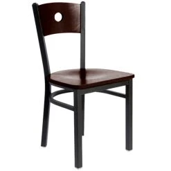 BFM Seating Darby Sand Black Metal Side Chair With Walnut Wooden Back And Seat