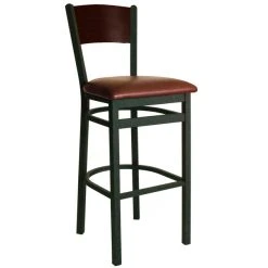 BFM Seating Dale Sand Black Metal Bar Height Chair With Walnut Finish Wooden Back And 2" Burgundy Vinyl Seat