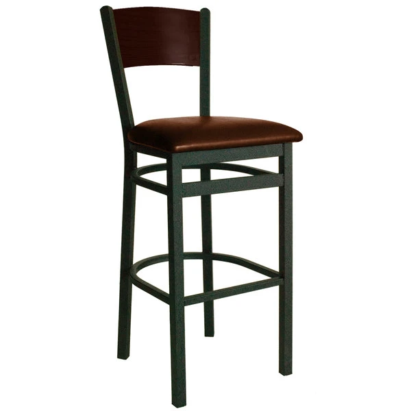 BFM Seating Dale Sand Black Metal Bar Height Chair With Walnut Finish Wooden Back And 2" Light Brown Vinyl Seat 1 BFM Seating Dale Sand Black Metal Bar Height Chair With Walnut Finish Wooden Back And 2" Light Brown Vinyl Seat