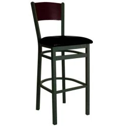 BFM Seating Dale Sand Black Metal Bar Height Chair With Mahogany Finish Wooden Back And 2" Black Vinyl Seat