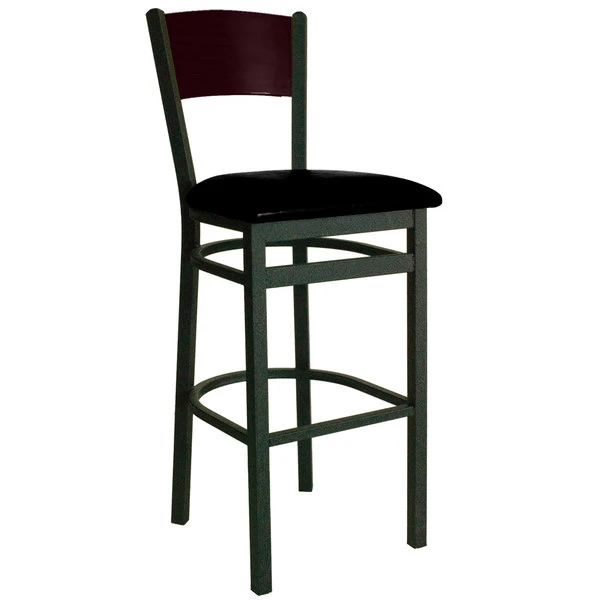 BFM Seating Dale Sand Black Metal Bar Height Chair With Mahogany Finish Wooden Back And 2" Black Vinyl Seat 1 BFM Seating Dale Sand Black Metal Bar Height Chair With Mahogany Finish Wooden Back And 2" Black Vinyl Seat