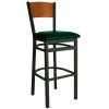 BFM Seating Dale Sand Black Metal Bar Height Chair With Cherry Finish Wooden Back And 2" Green Vinyl Seat