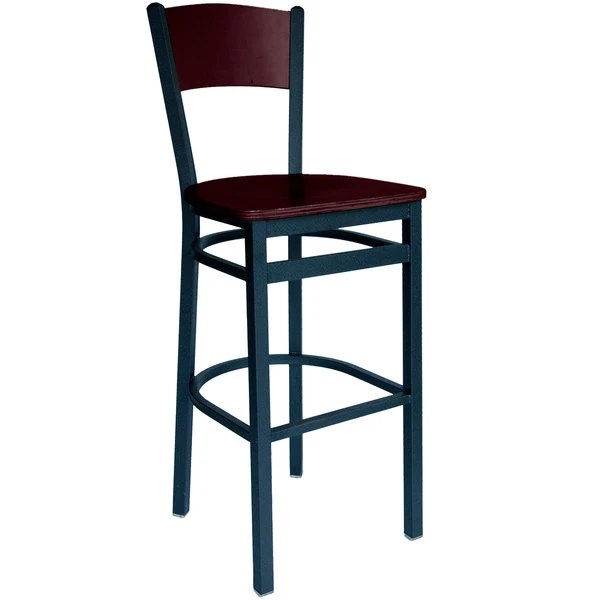 BFM Seating Dale Sand Black Metal Bar Height Chair With Mahogany Finish Wooden Back And Seat 1 BFM Seating Dale Sand Black Metal Bar Height Chair With Mahogany Finish Wooden Back And Seat