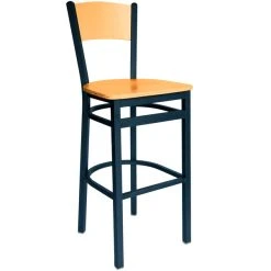 BFM Seating Dale Sand Black Metal Bar Height Chair With Natural Finish Wooden Back And Seat
