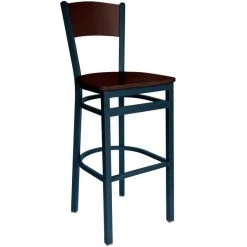 BFM Seating Dale Sand Black Metal Bar Height Chair With Walnut Finish Wooden Back And Seat