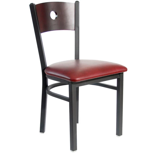 BFM Seating Darby Sand Black Metal Side Chair With Mahogany Wooden Back And 2" Burgundy Vinyl Seat 1 BFM Seating Darby Sand Black Metal Side Chair With Mahogany Wooden Back And 2" Burgundy Vinyl Seat