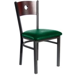 BFM Seating Darby Sand Black Metal Side Chair With Mahogany Wooden Back And 2" Green Vinyl Seat