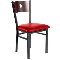 BFM Seating Darby Sand Black Metal Side Chair With Mahogany Wooden Back And 2" Red Vinyl Seat