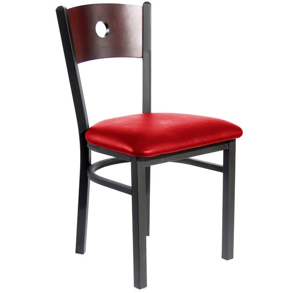 BFM Seating Darby Sand Black Metal Side Chair With Mahogany Wooden Back And 2" Red Vinyl Seat 1 BFM Seating Darby Sand Black Metal Side Chair With Mahogany Wooden Back And 2" Red Vinyl Seat