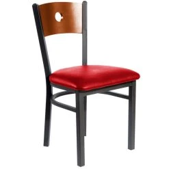 BFM Seating Darby Sand Black Metal Side Chair With Cherry Wooden Back And 2" Red Vinyl Seat