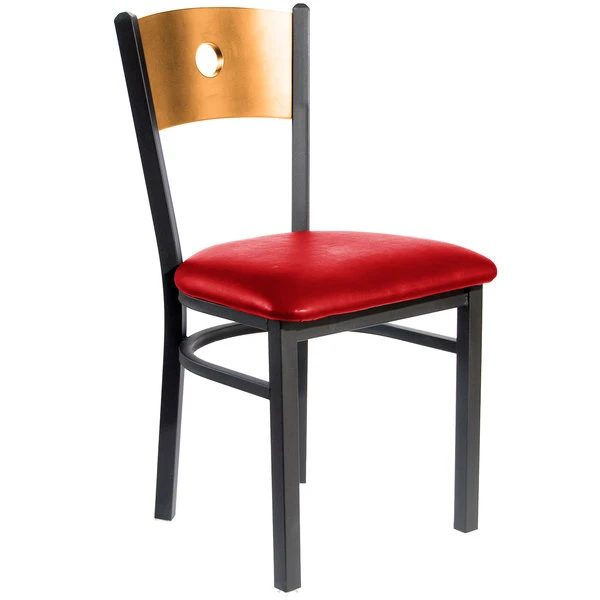 BFM Seating Darby Sand Black Metal Side Chair With Natural Wooden Back And 2" Red Vinyl Seat 1 BFM Seating Darby Sand Black Metal Side Chair With Natural Wooden Back And 2" Red Vinyl Seat