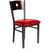 BFM Seating Darby Sand Black Metal Side Chair With Walnut Wooden Back And 2" Red Vinyl Seat