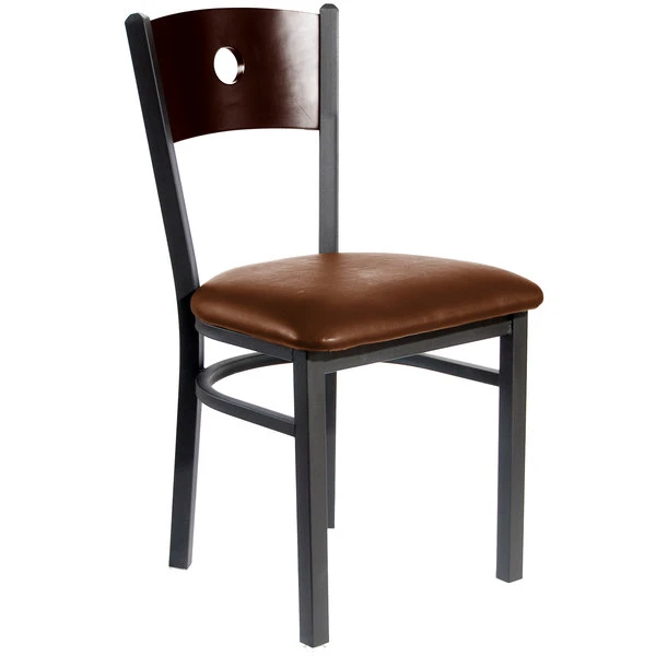 BFM Seating Darby Sand Black Metal Side Chair With Walnut Wooden Back And 2" Light Brown Vinyl Seat 1 BFM Seating Darby Sand Black Metal Side Chair With Walnut Wooden Back And 2" Light Brown Vinyl Seat