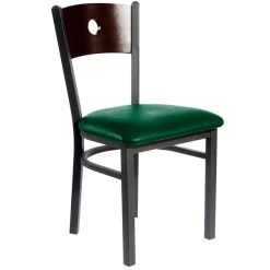 BFM Seating Darby Sand Black Metal Side Chair With Walnut Wooden Back And 2" Green Vinyl Seat