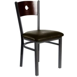 BFM Seating Darby Sand Black Metal Side Chair With Walnut Wooden Back And 2" Dark Brown Vinyl Seat