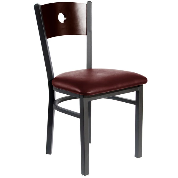 BFM Seating Darby Sand Black Metal Side Chair With Walnut Wooden Back And 2" Burgundy Vinyl Seat 1 BFM Seating Darby Sand Black Metal Side Chair With Walnut Wooden Back And 2" Burgundy Vinyl Seat
