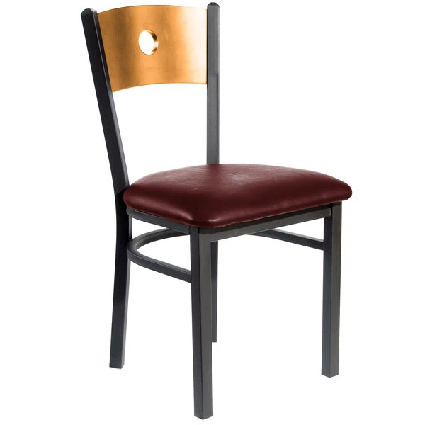 BFM Seating Darby Sand Black Metal Side Chair With Natural Wooden Back And 2" Burgundy Vinyl Seat 1 BFM Seating Darby Sand Black Metal Side Chair With Natural Wooden Back And 2" Burgundy Vinyl Seat