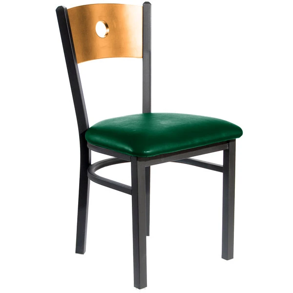 BFM Seating Darby Sand Black Metal Side Chair With Natural Wooden Back And 2" Green Vinyl Seat 1 BFM Seating Darby Sand Black Metal Side Chair With Natural Wooden Back And 2" Green Vinyl Seat