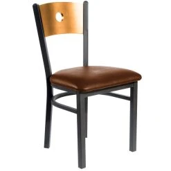BFM Seating Darby Sand Black Metal Side Chair With Natural Wooden Back And 2" Light Brown Vinyl Seat