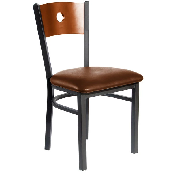BFM Seating Darby Sand Black Metal Side Chair With Cherry Wooden Back And 2" Light Brown Vinyl Seat 1 BFM Seating Darby Sand Black Metal Side Chair With Cherry Wooden Back And 2" Light Brown Vinyl Seat