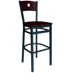 BFM Seating Darby Sand Black Metal Bar Height Chair With Mahogany Wooden Back And Seat