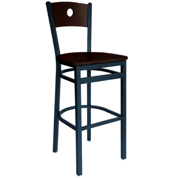 BFM Seating Darby Sand Black Metal Bar Height Chair With Walnut Wooden Back And Seat 1 BFM Seating Darby Sand Black Metal Bar Height Chair With Walnut Wooden Back And Seat