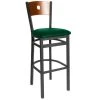 BFM Seating Darby Sand Black Metal Bar Height Chair With Cherry Wooden Back And 2" Green Vinyl Seat