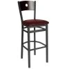 BFM Seating Darby Sand Black Metal Bar Height Chair With Walnut Wooden Back And 2" Burgundy Vinyl Seat