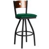 BFM Seating Darby Sand Black Metal Bar Height Chair With Cherry Wooden Back And 2" Green Vinyl Swivel Seat